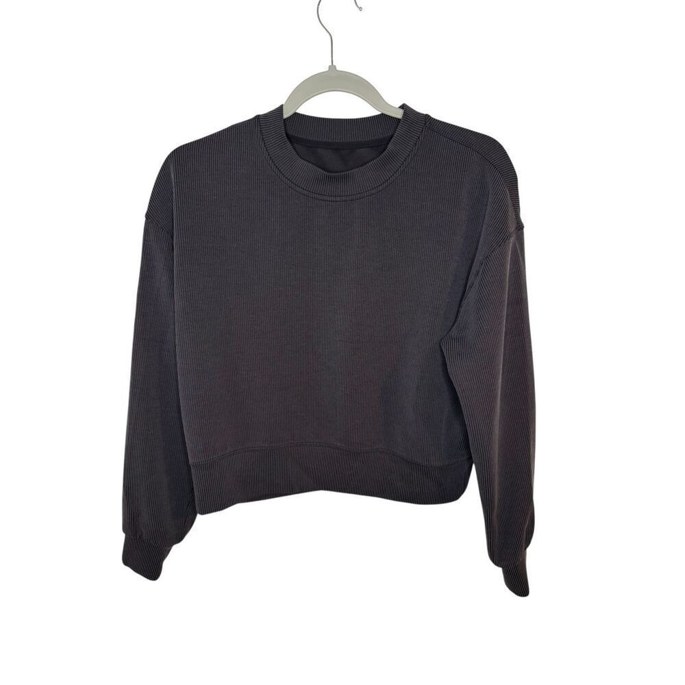 Lululemon Ribbed Softstreme Perfectly Oversized Cropped Crew Black Size 2 - Picture 4 of 7